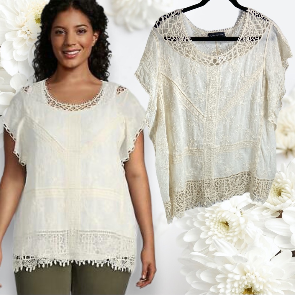 Lane Bryant Embroidered Lace Boho Peasant Top 18